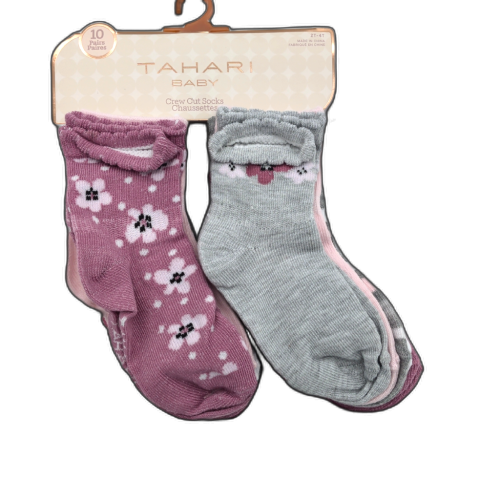 Baby Socks Girls 10pk. Pink W/ Hearts & Flowers Crew Cut Tahari