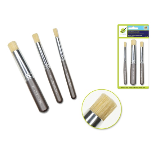 Artist Brush Set: 'Stubbies' Smooth Handle Bristle x3 Wood Handle A) Round #2/4/6