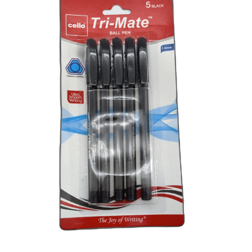 Ball Pen 5pk. Black 1.0mm Tri-mate
