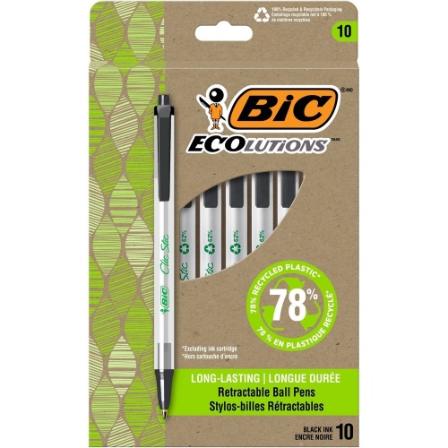 Retractable Ball Pens 10pk. Black Bic Ecolutions
