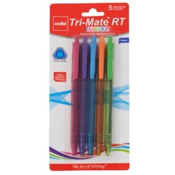 Retractable Ballpoint Pens 5pk. Assorted Colours Tri-mate Rt