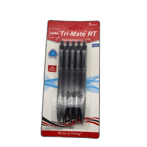 Retractable Ballpoint Pens 5pk. Black 1.00mm Tri-mate Rt