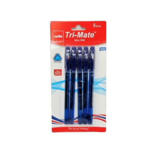 Ball Pen 5pk. Blue Tri-mate Cello