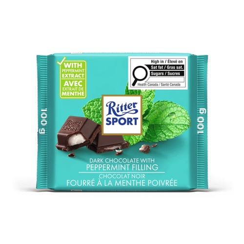 Ritter Sport Dark Chocolate W/peppermint Filling 100g.