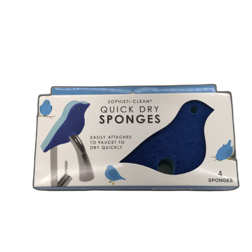 Quick Dry Sponges 4pk. Bird Shape Blue Sophisti-clean